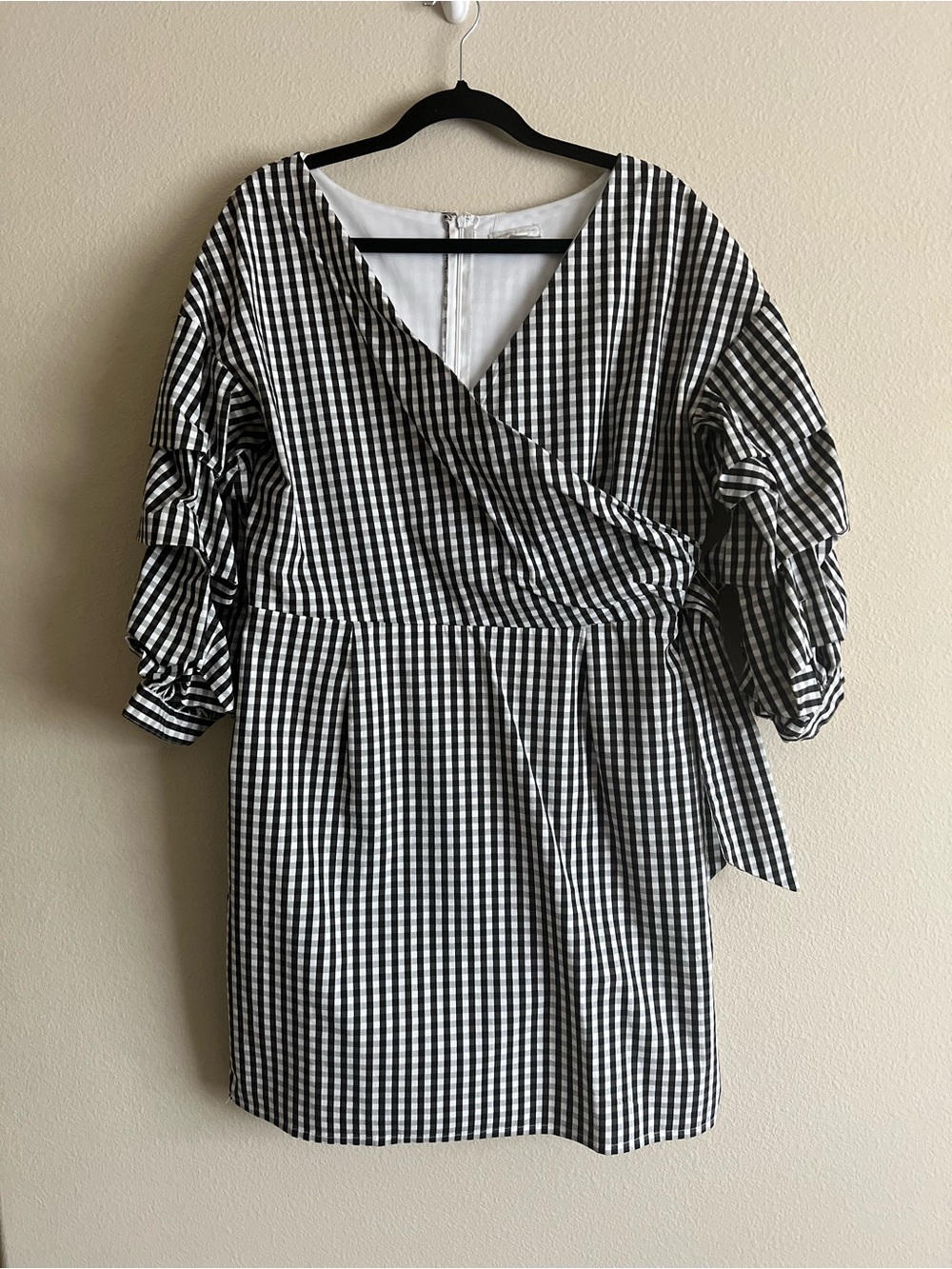 NY & Co. Black and White Gingham Large Dress